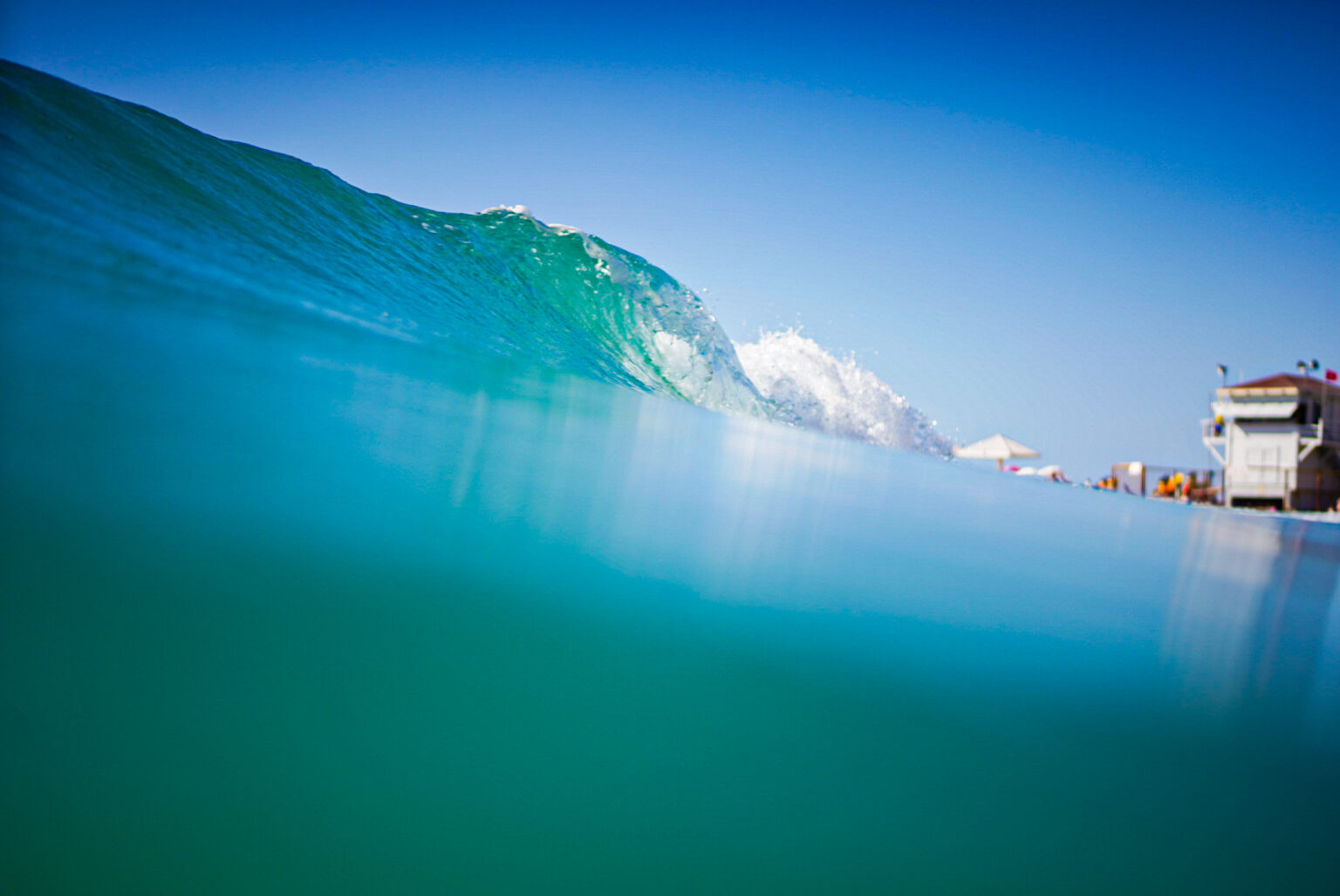 Wave breaking in front of the beachfront